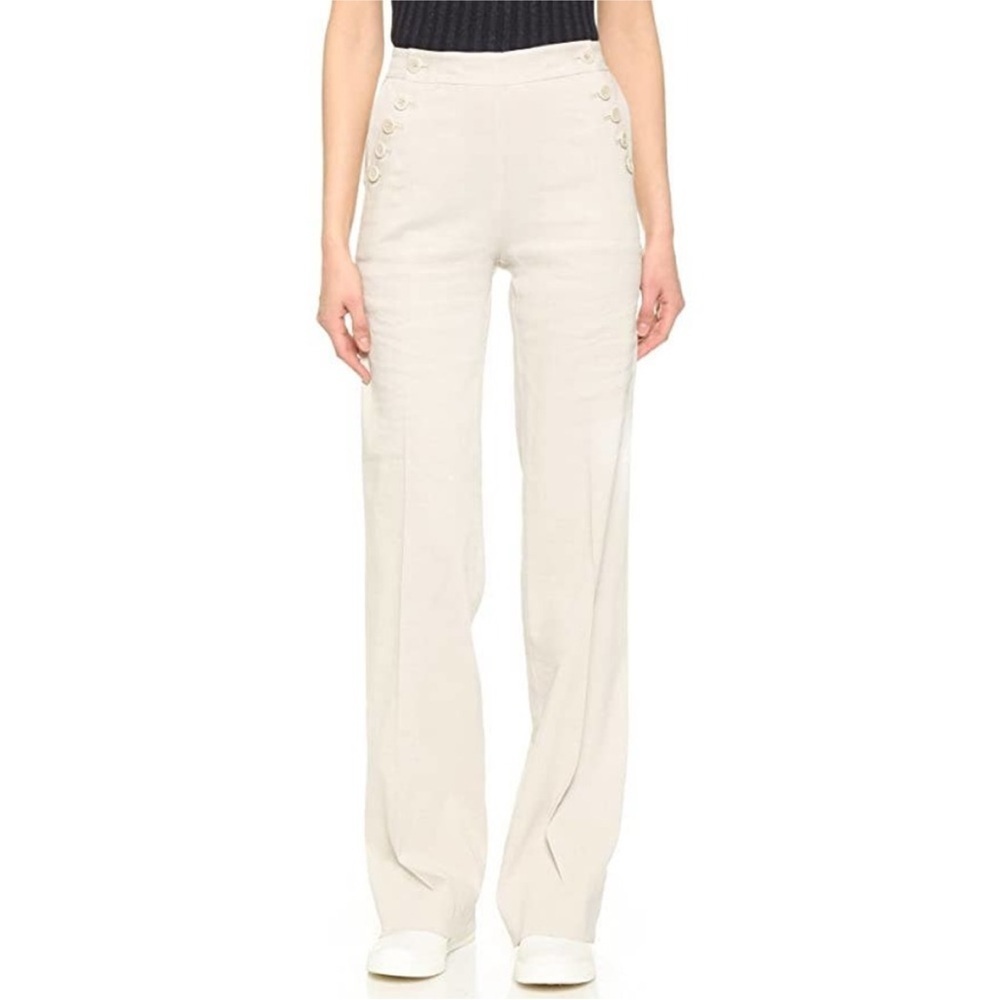 Theory Alrigo Women’s Wide Leg Linen Blend Pants Size 6 Natural Color Sailor
